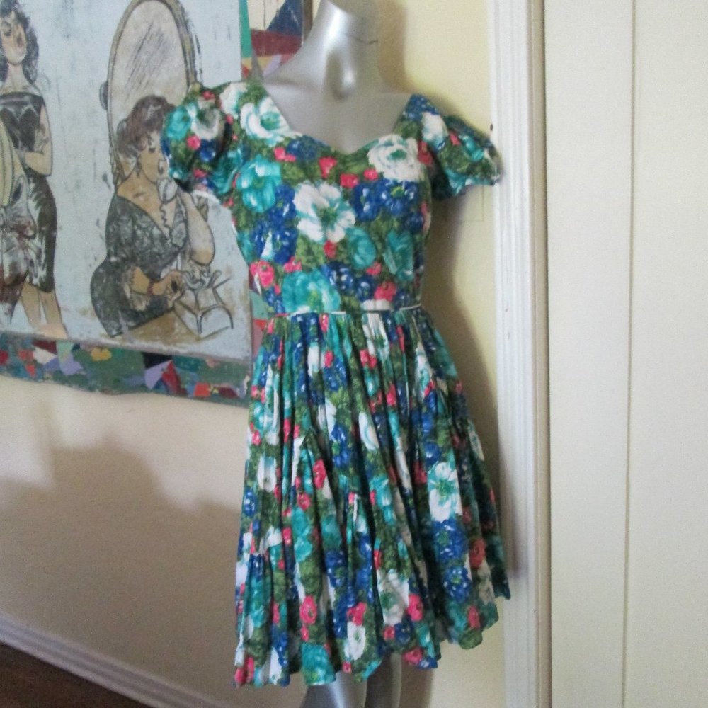 Vintage 50s Floral Swing Dress Square Dancing Dress
